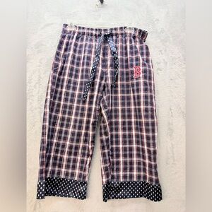 MLB Boston Red Sox Womens Pj Pants Size Large Plaid Polka Dots Navy Capri